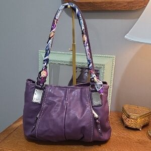 Tignanello Purple Shoulder Bag with Floral Handles